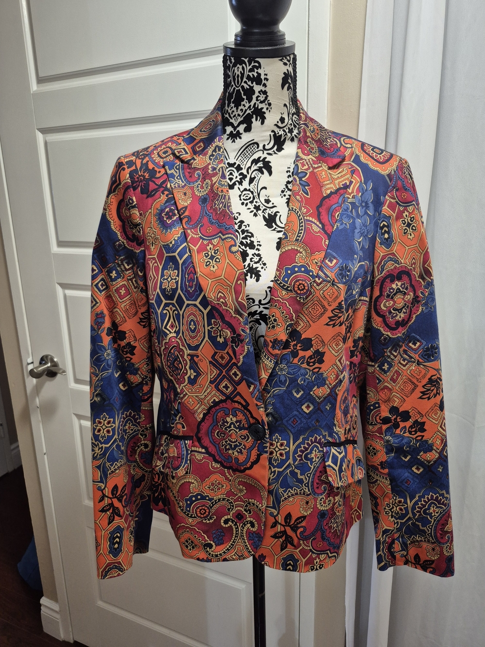 Jones New York Orange and Blue Printed Blazer